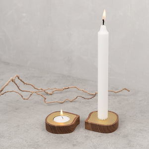 Walnut and Brass Candle Holder